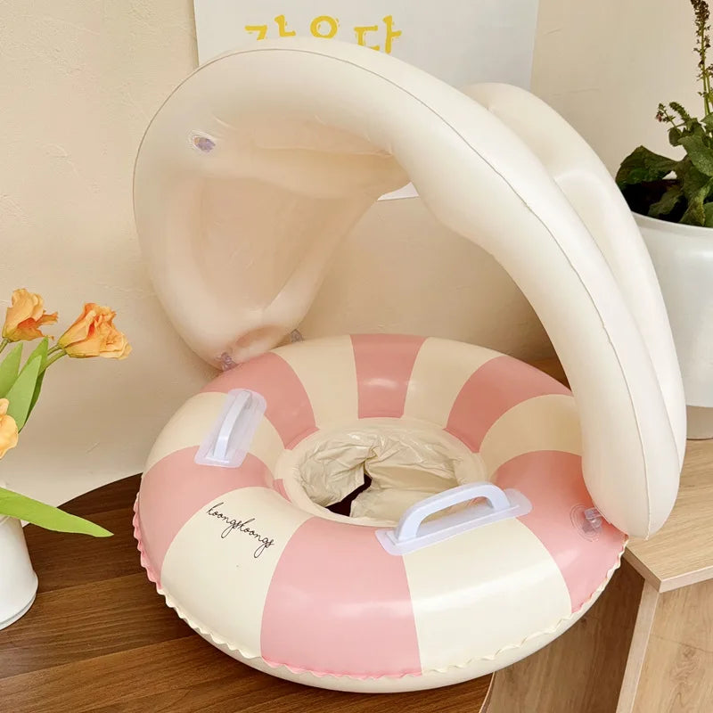 Baby pool float seat inflatable ring with sunshade, ages 6M-3Y - photo 2