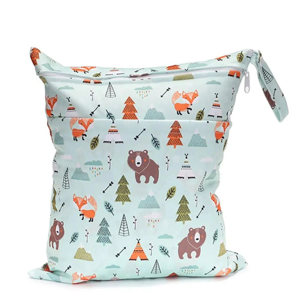 Wet Dry Diaper Bag Waterproof Reusable Pouch - woodland print