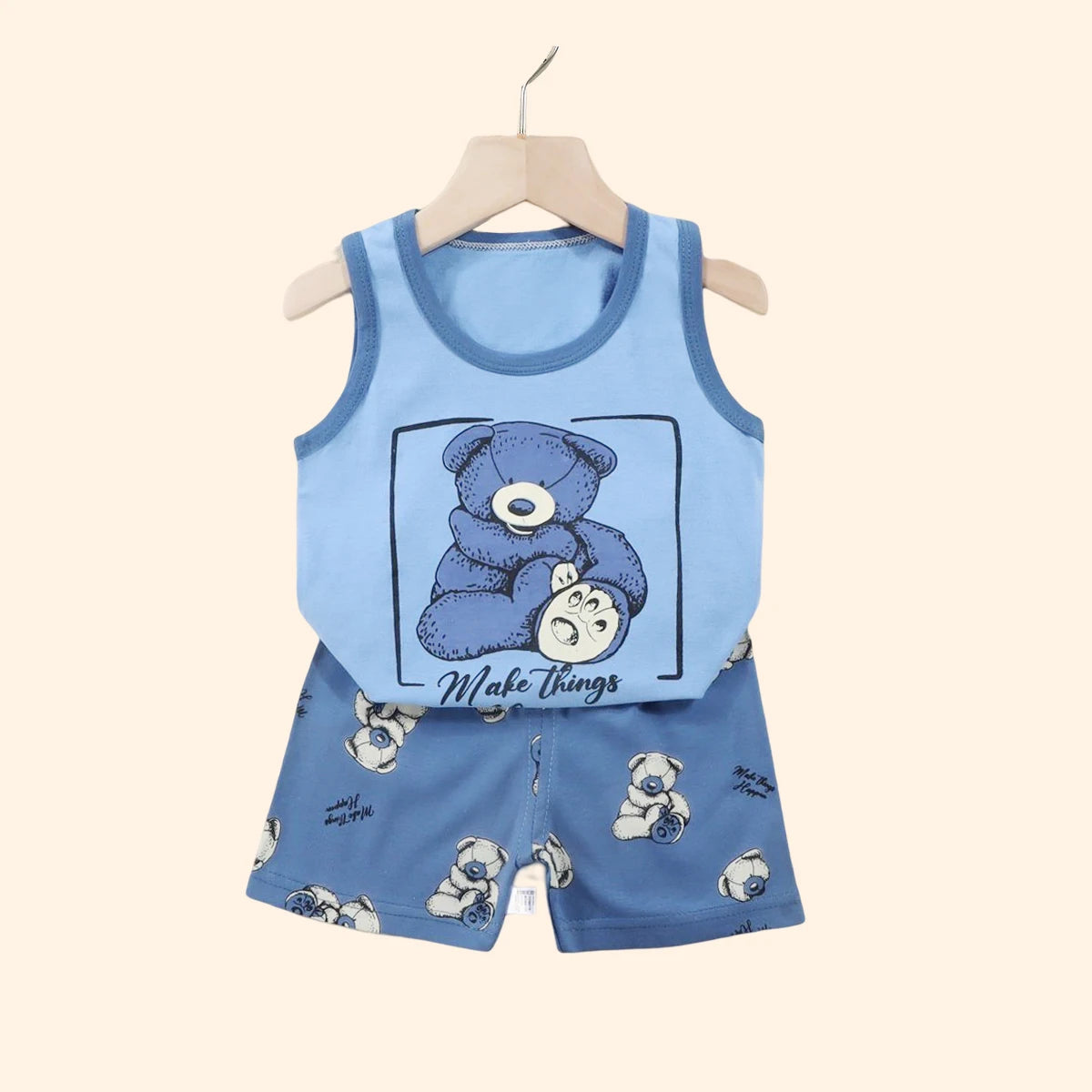 Kids summer sleeveless cotton vest and shorts set, ages 9M-8Y - photo 3