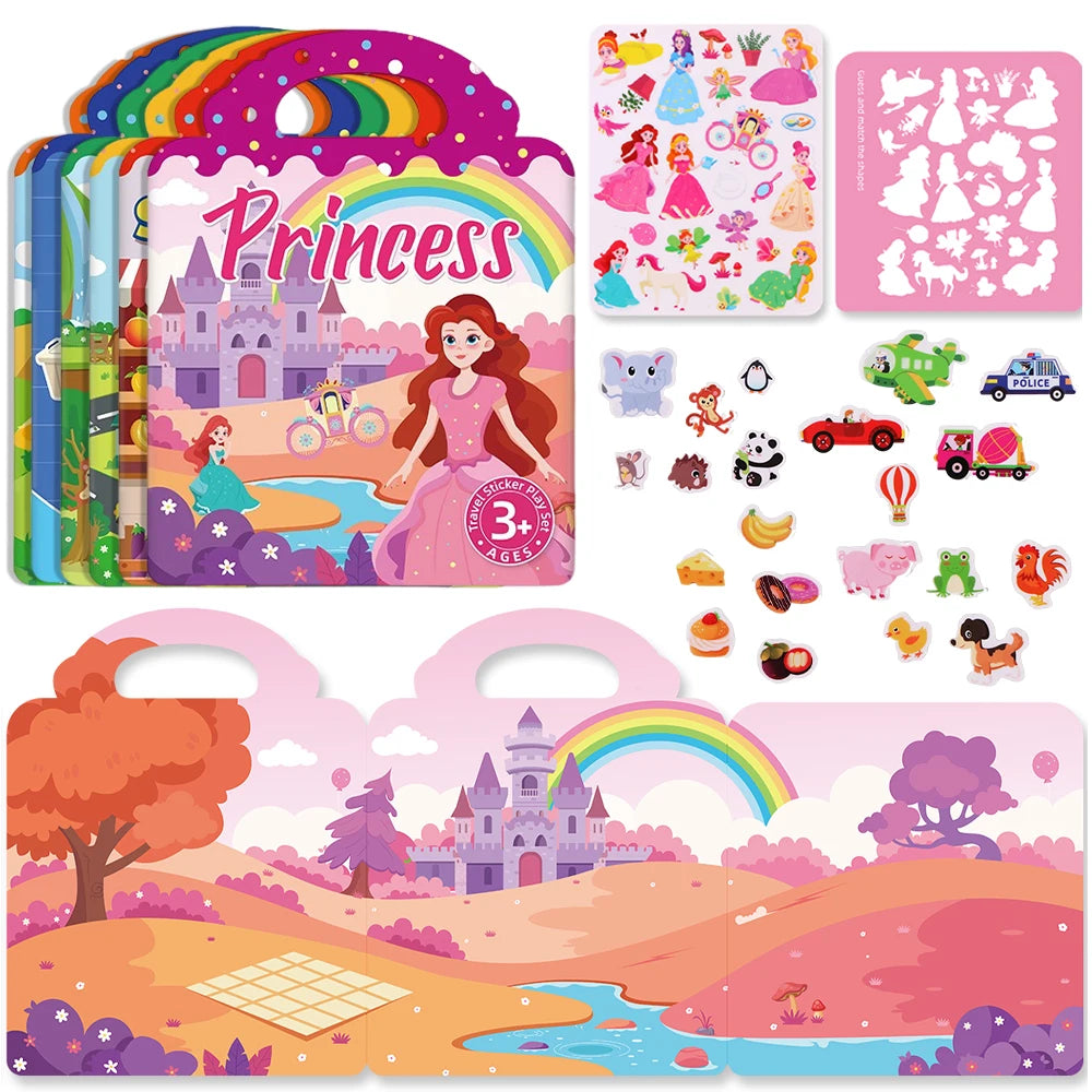 Reusable sticker book set for kids, Montessori travel toy