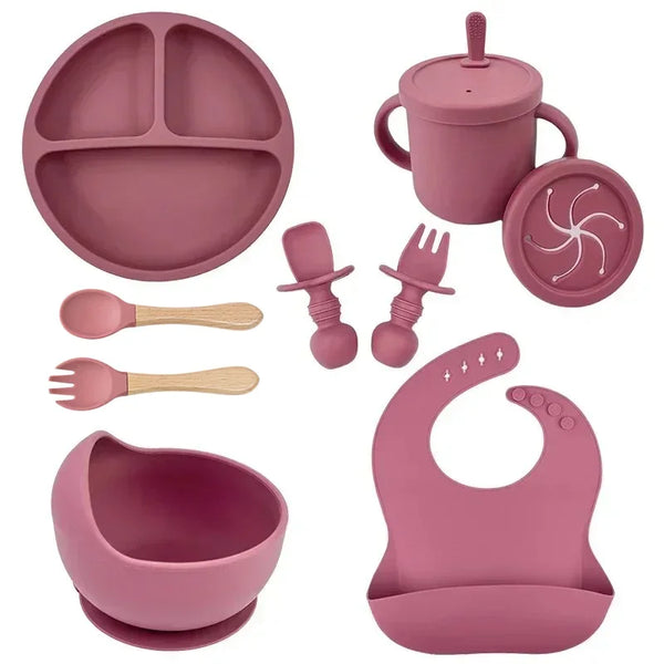 Silicone baby feeding set with suction plate, bowl and soft spoon