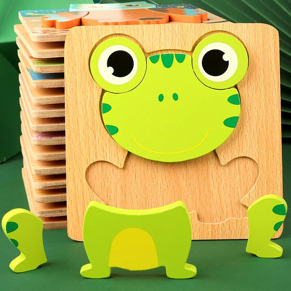 Wooden 3D jigsaw puzzle with animals and vehicles for toddlers