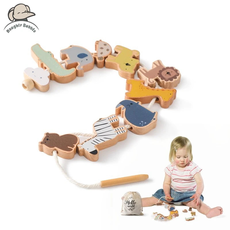 Wooden animal threading and lacing toy – Montessori fine motor game