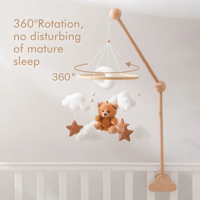 Wooden crib mobile felt bear – photo 2